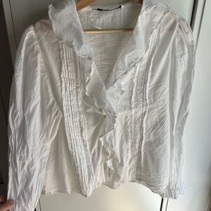 Zara White Ruffled Blouse